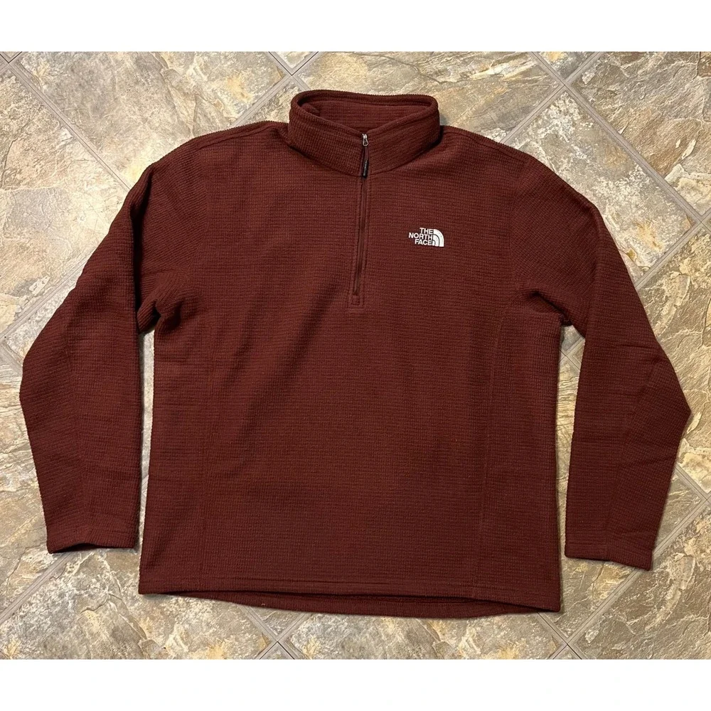 The North Face Pullover Mens XL Burgundy Waffle Grid Fleece 1/4 Zip